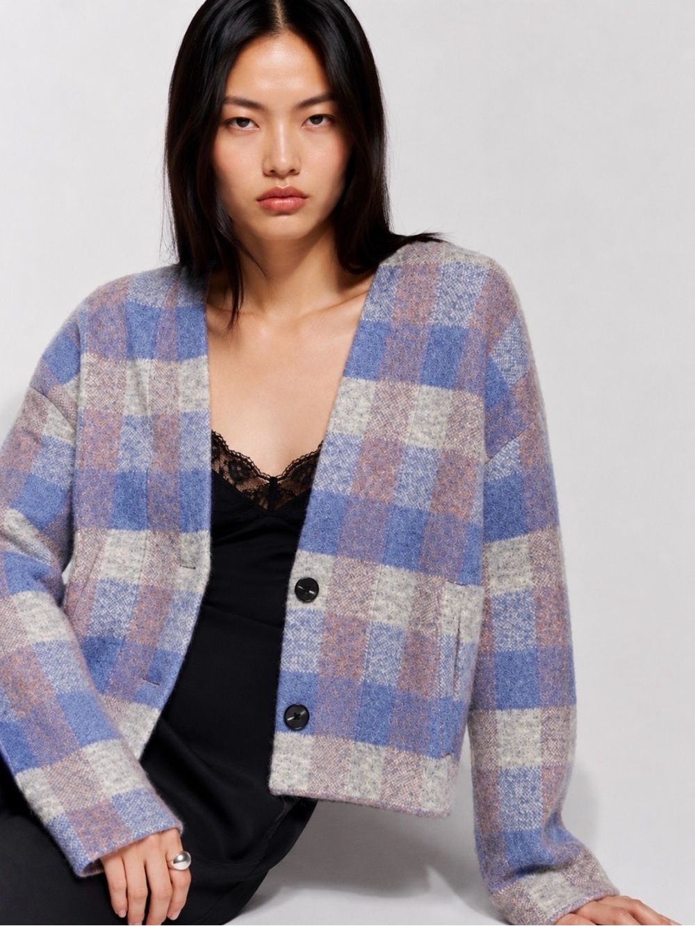 Revolve JOHN + JENN Opalite Plaid Oversized Cardigan Sweater Size S